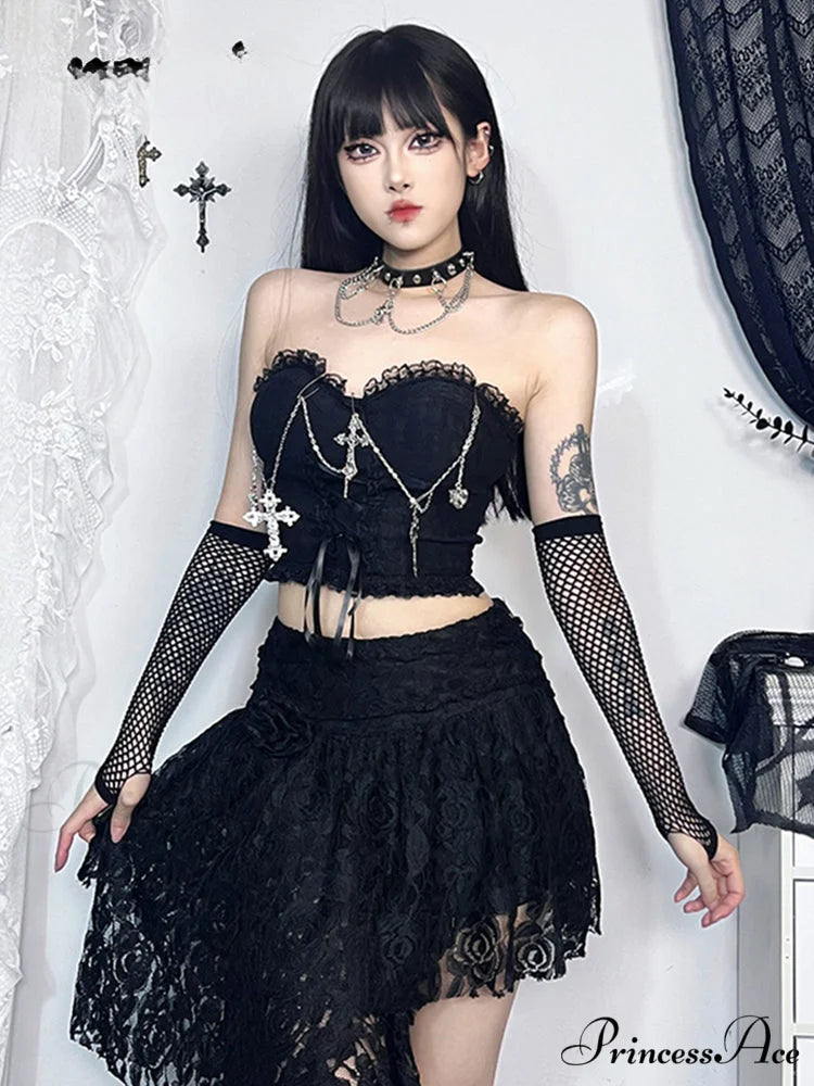 Gothic Sexy Harajuku Strapless E Girl Grunge Crop Top