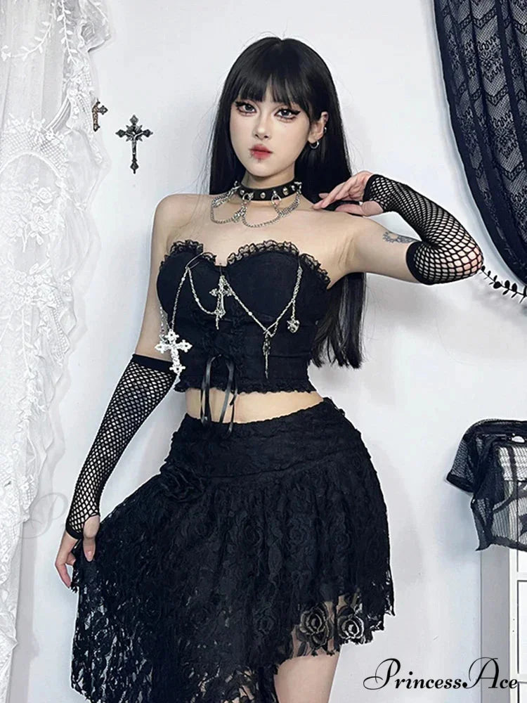 Gothic Sexy Harajuku Strapless E Girl Grunge Crop Top