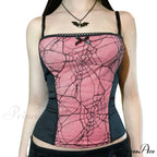 Gothic Spider Web Pattern Sleeveless Backless Zipper Crop Top