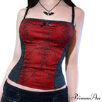 Gothic Spider Web Pattern Sleeveless Backless Zipper Crop Top