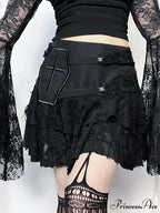 Gothic Style Sexy Lace Cake for Summer 2024 Women with Versatile Ripped Hole Fabric Skirt