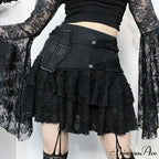 Gothic Style Sexy Lace Cake for Summer 2024 Women with Versatile Ripped Hole Fabric Skirt