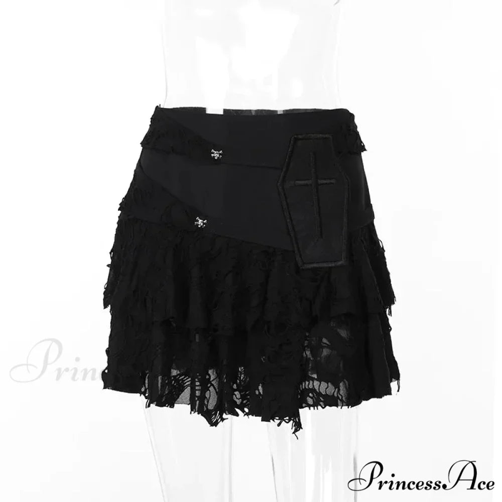 Gothic Style Sexy Lace Cake for Summer 2024 Women with Versatile Ripped Hole Fabric Skirt