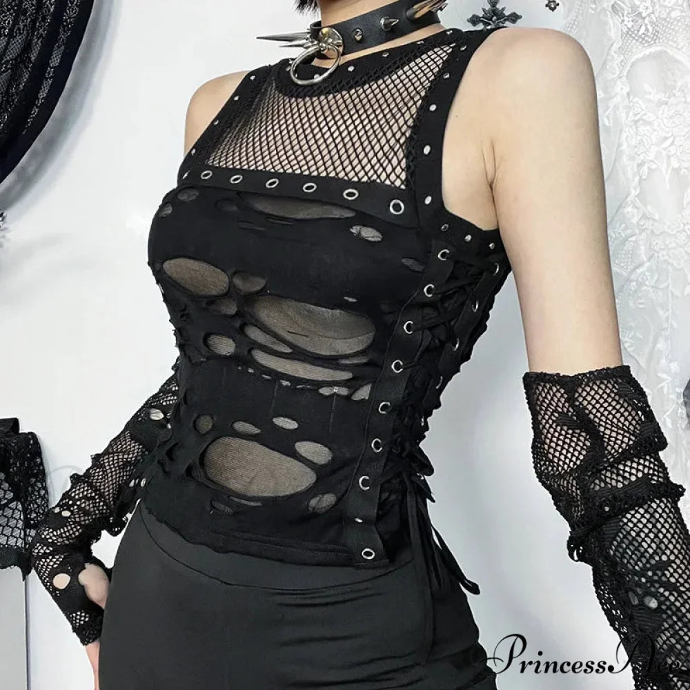 Gothic Trendy Sexy Fishnet Backless Steampunk Rave Party Crop Top