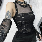Gothic Trendy Sexy Fishnet Backless Steampunk Rave Party Crop Top