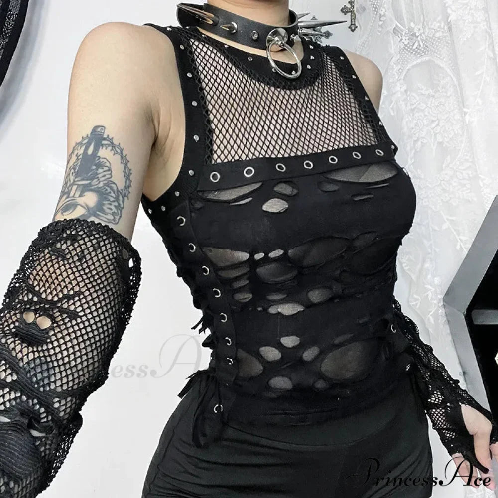 Gothic Trendy Sexy Fishnet Backless Steampunk Rave Party Crop Top