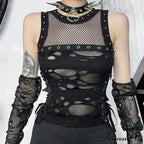 Gothic Trendy Sexy Fishnet Backless Steampunk Rave Party Crop Top