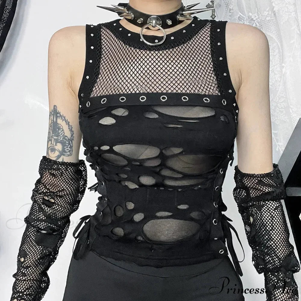 Gothic Trendy Sexy Fishnet Backless Steampunk Rave Party Crop Top