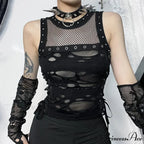 Gothic Trendy Sexy Fishnet Backless Steampunk Rave Party Crop Top