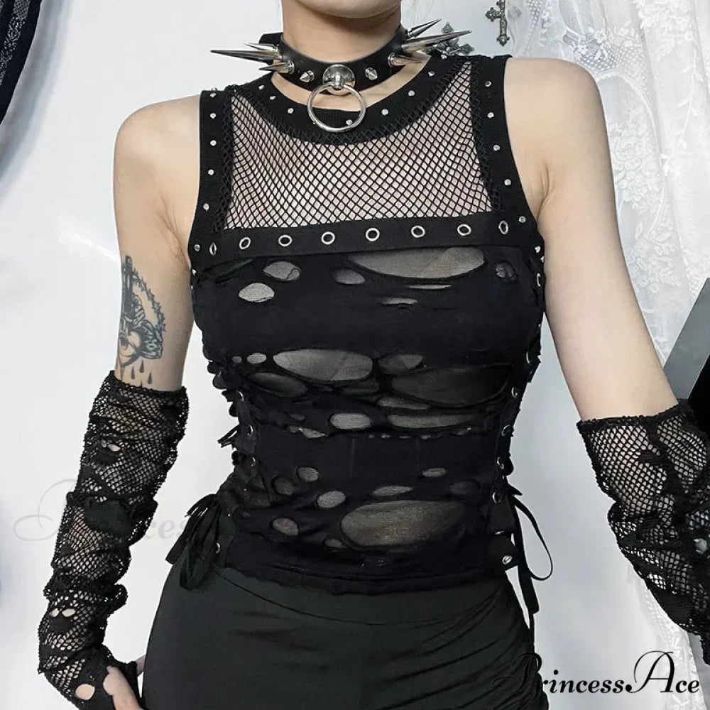 Gothic Trendy Sexy Fishnet Backless Steampunk Rave Party Crop Top