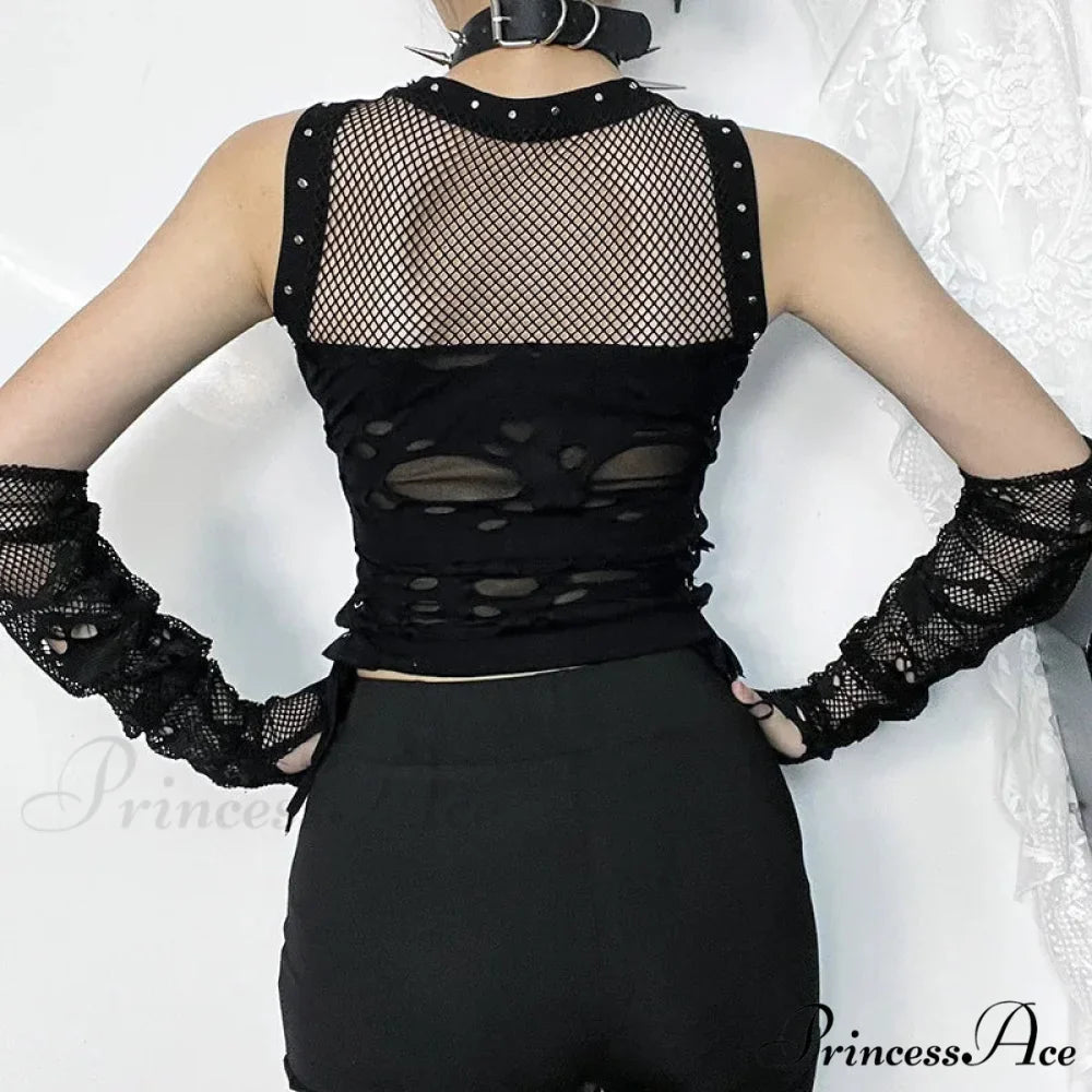 Gothic Trendy Sexy Fishnet Backless Steampunk Rave Party Crop Top