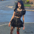 Gothic Vintage High Waist Zipper Front Japanese Kawaii Black Cosplay Skirt