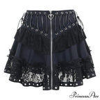 Gothic Vintage High Waist Zipper Front Japanese Kawaii Black Cosplay Skirt