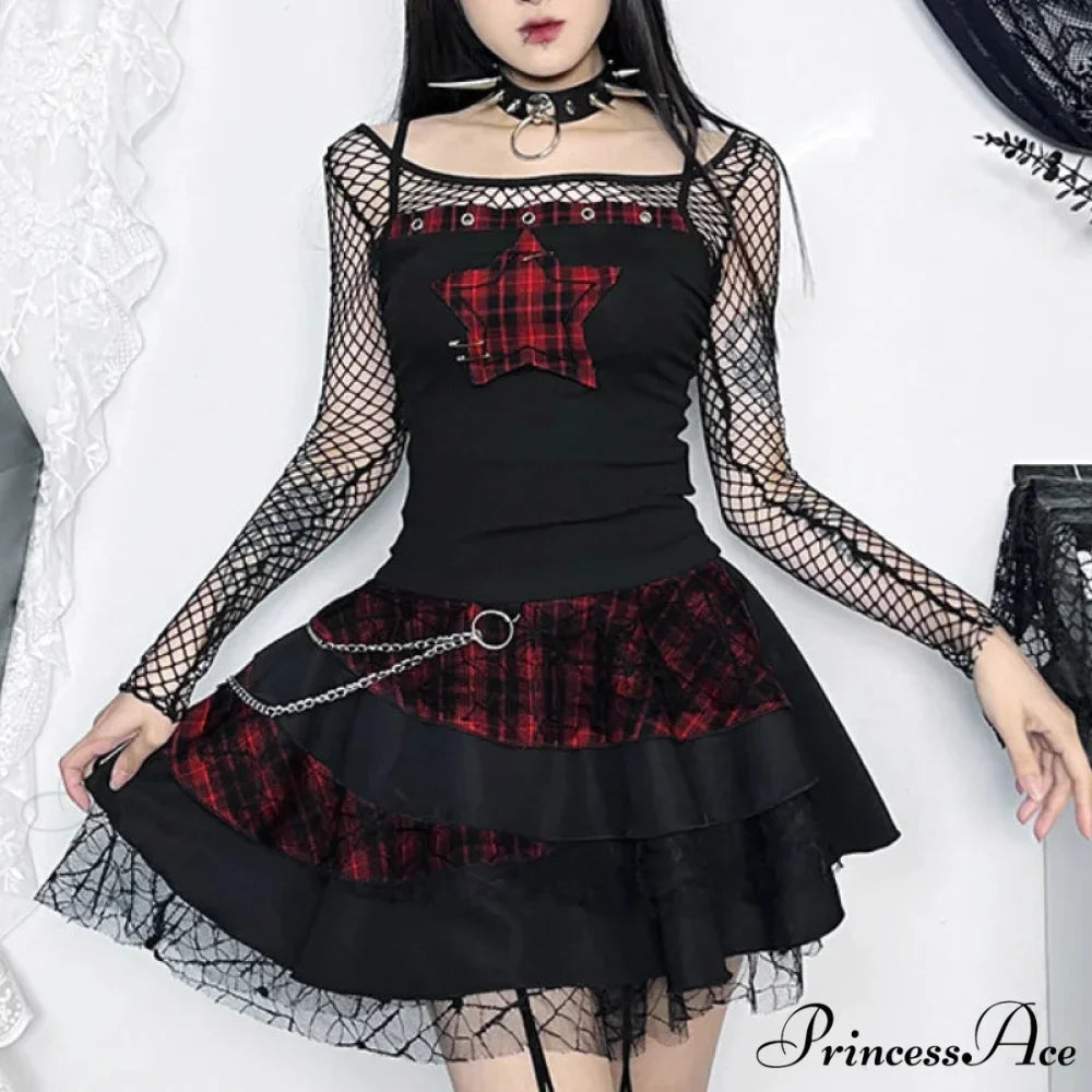 Gothic Vintage Punk Grunge Hip Hop Spaghetti Strap Star Ribbed Sleeveless Crop Top