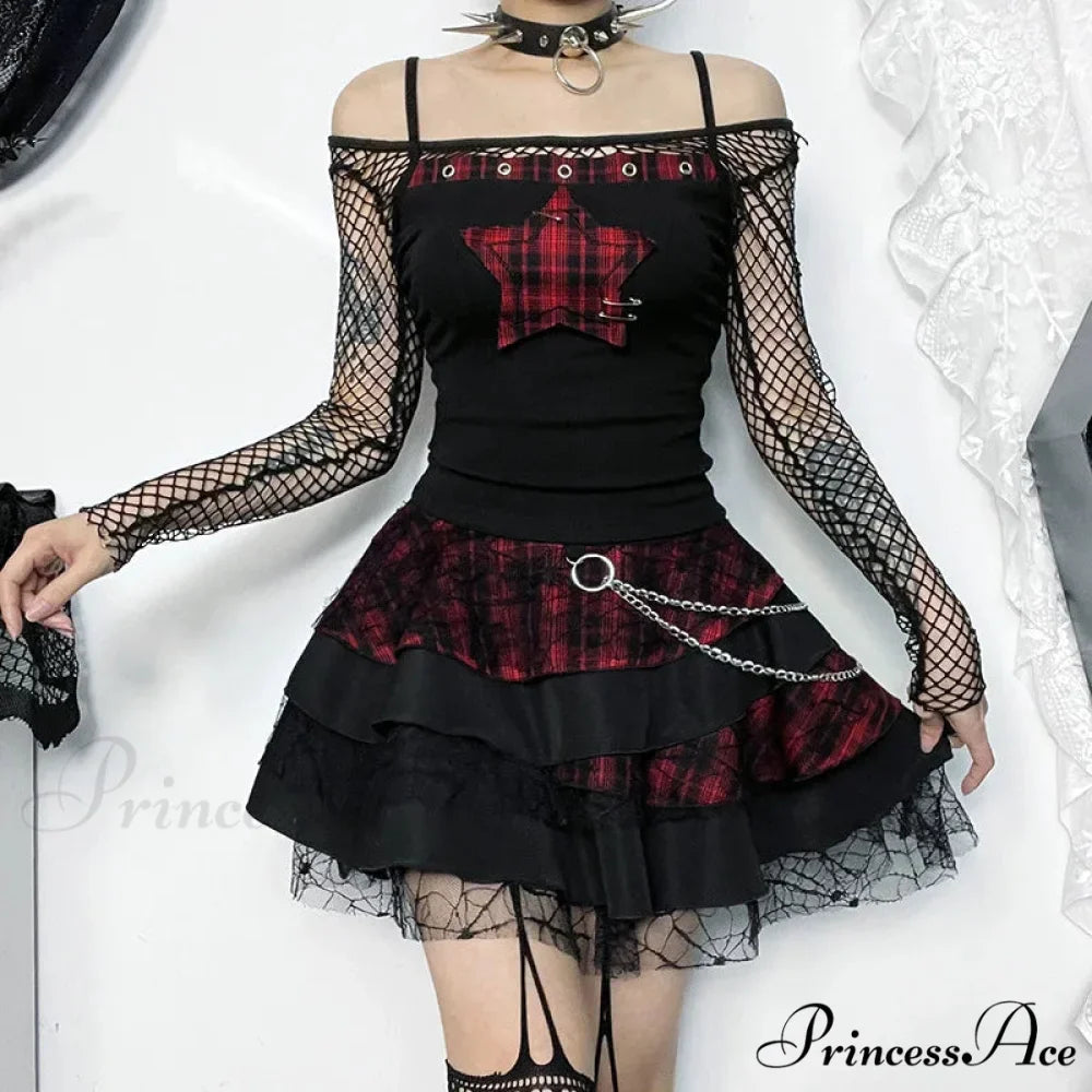 Gothic Vintage Punk Grunge Hip Hop Spaghetti Strap Star Ribbed Sleeveless Crop Top