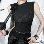 Gothic Vintage Sexy Butterfly Embroidered Lace Crop Top