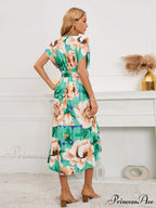 Gown Flowered for Front Wrap Design Midi Women