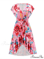 Gown Flowered for Front Wrap Design Midi Women