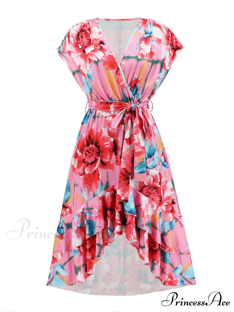 Gown Flowered for Front Wrap Design Midi Women