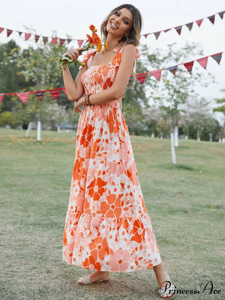 Gown Flowered Long for Resort Women