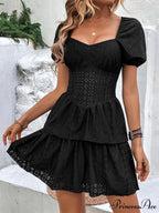 Gown for Boxy Cake French Solid Sleeves Color Layered Neck Puff Retro Tunic Women