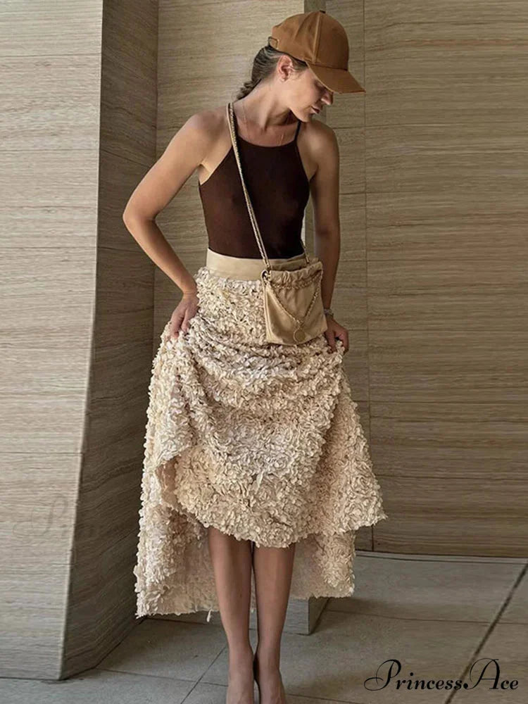 Graceful 3D Blossom Solid A-Line Stretchable High Waist Skirt