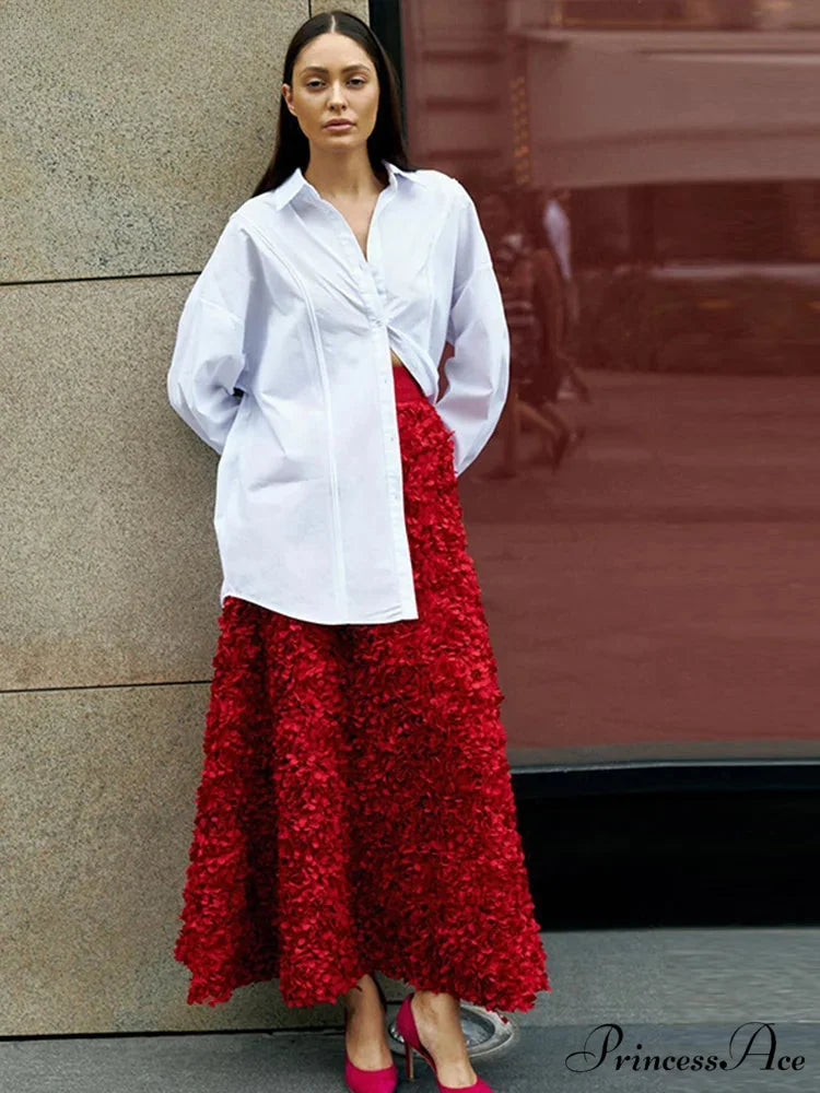 Graceful 3D Blossom Solid A-Line Stretchable High Waist Skirt