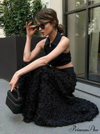 Graceful 3D Blossom Solid A-Line Stretchable High Waist Skirt