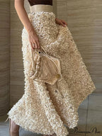 Graceful 3D Blossom Solid A-Line Stretchable High Waist Skirt