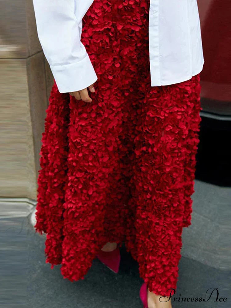 Graceful 3D Blossom Solid A-Line Stretchable High Waist Skirt