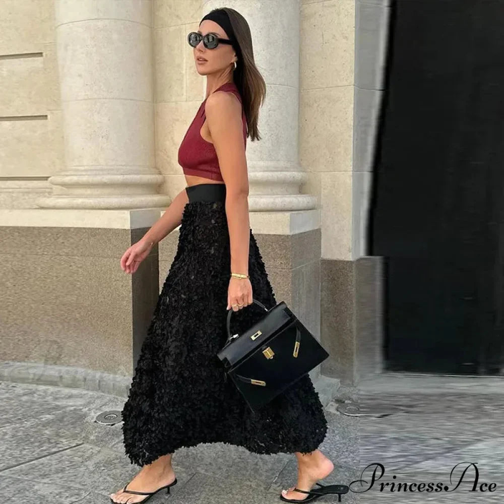 Graceful 3D Blossom Solid A-Line Stretchable High Waist Skirt