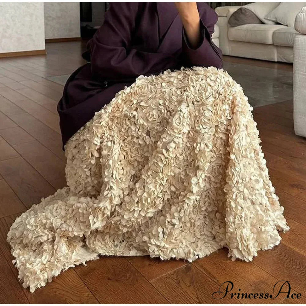 Graceful 3D Blossom Solid A-Line Stretchable High Waist Skirt