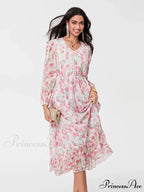 Graceful Botanical Cascading Long Sleeve A-Line Floral Dress