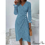Graceful Flower Midi Puff Sleeve Gathered Waist Flower Dress