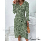 Graceful Flower Midi Puff Sleeve Gathered Waist Flower Dress