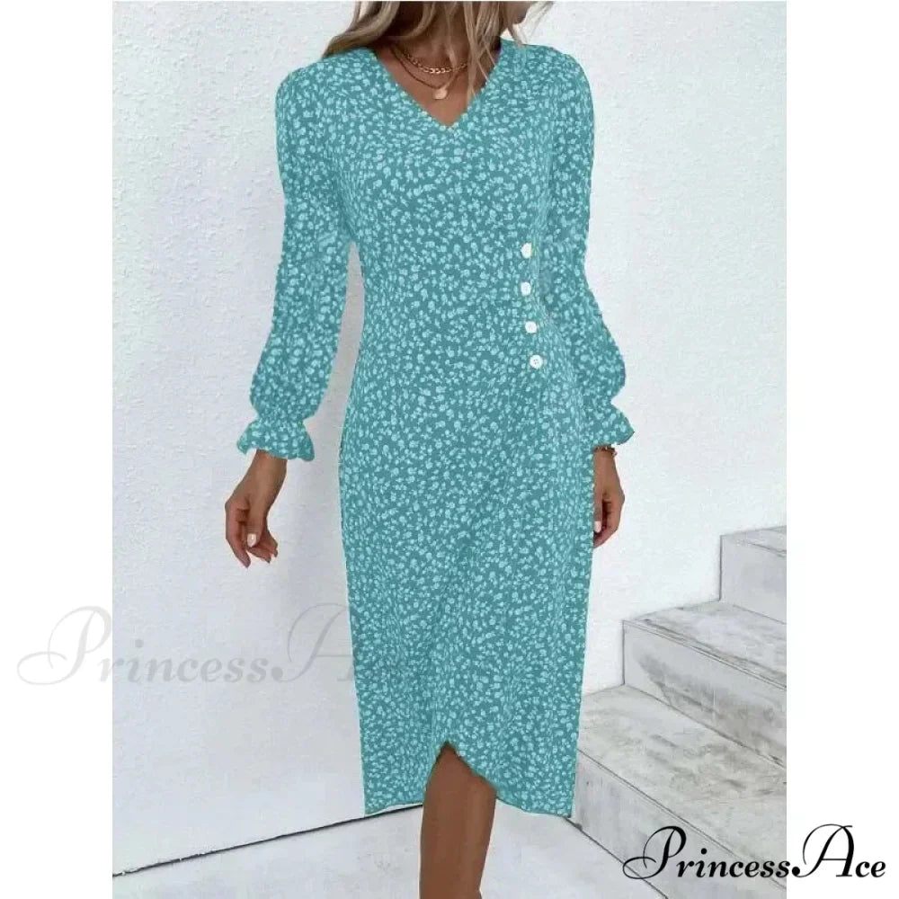 Graceful Flower Midi Puff Sleeve Gathered Waist Flower Dress