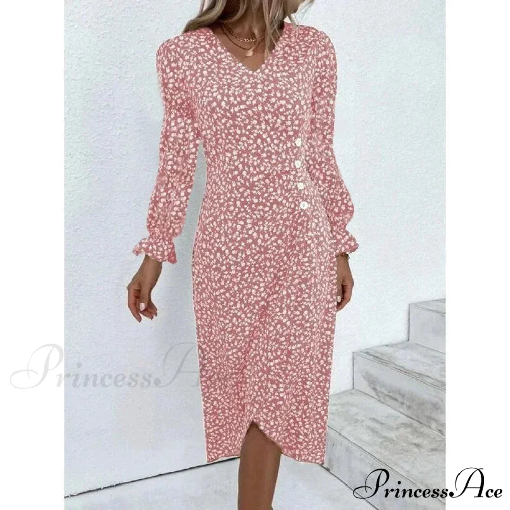 Graceful Flower Midi Puff Sleeve Gathered Waist Flower Dress