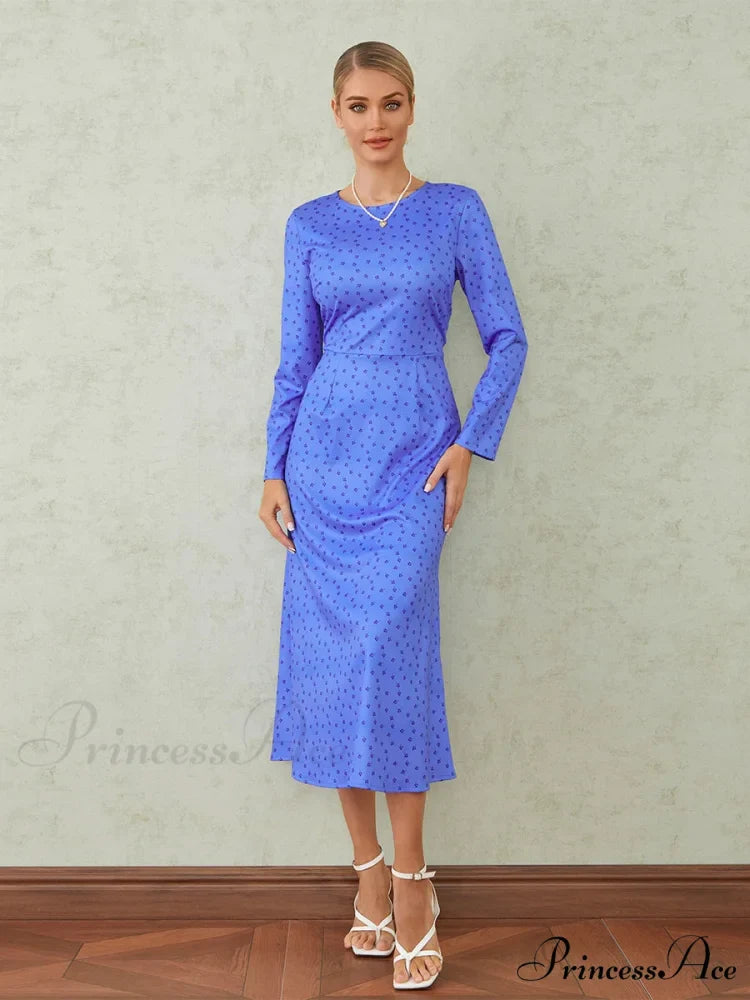 Graceful Flower Pattern Fishtail O-neck Wrap Midi Flower Dress