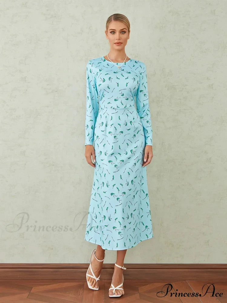 Graceful Flower Pattern Fishtail O-neck Wrap Midi Flower Dress