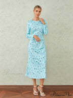 Graceful Flower Pattern Fishtail O-neck Wrap Midi Flower Dress