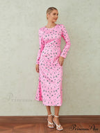 Graceful Flower Pattern Fishtail O-neck Wrap Midi Flower Dress