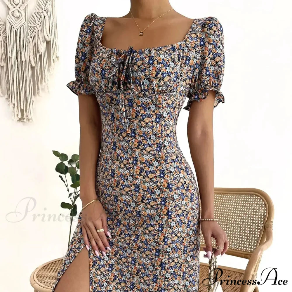 Graceful Folded A-line Floral Print Informal Dress