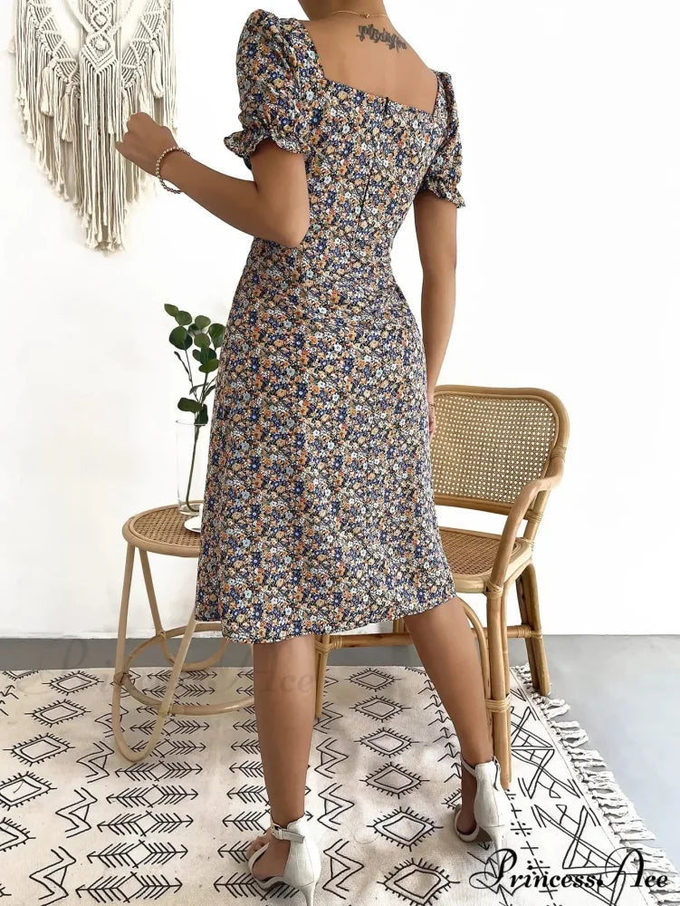 Graceful Folded A-line Floral Print Informal Dress
