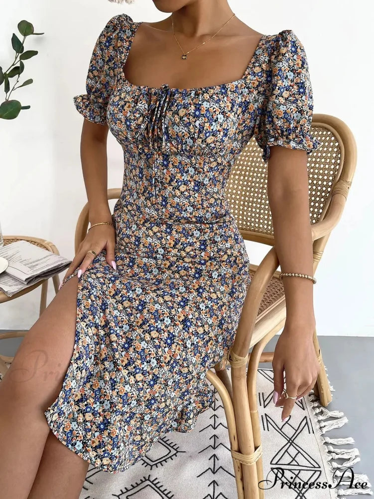 Graceful Folded A-line Floral Print Informal Dress