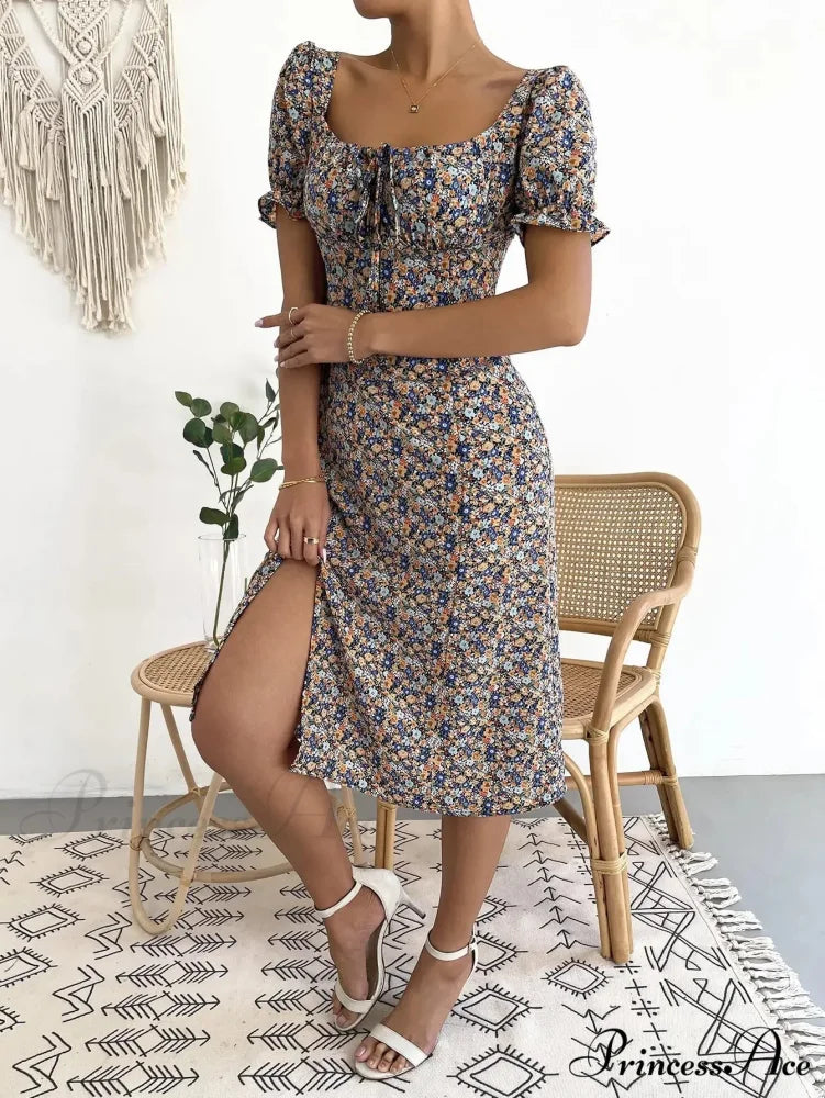 Graceful Folded A-line Floral Print Informal Dress