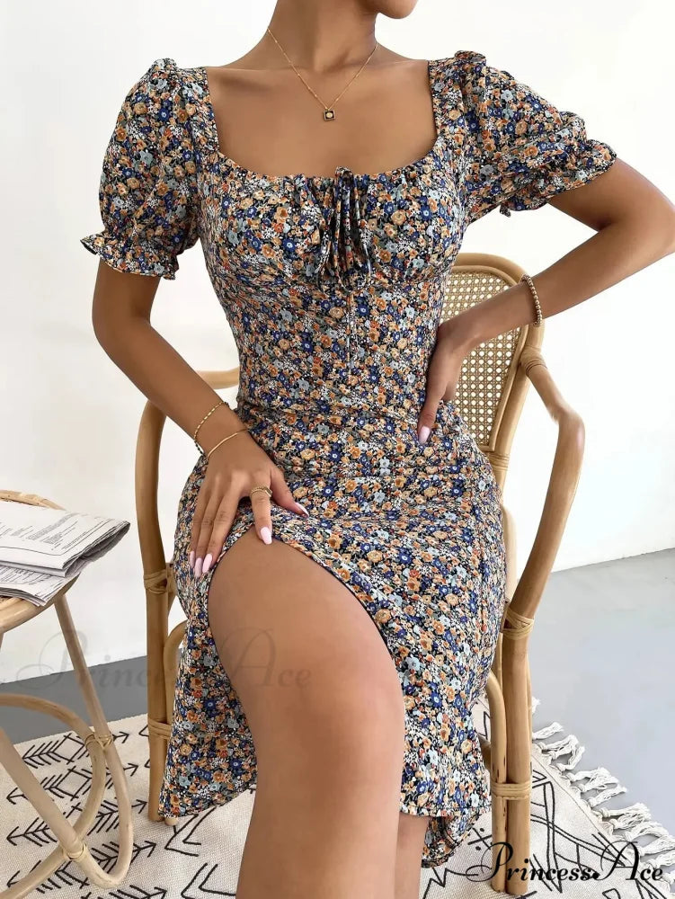 Graceful Folded A-line Floral Print Informal Dress