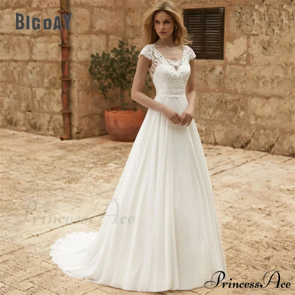 Graceful Lace Extended Train Bridal Wedding Gown