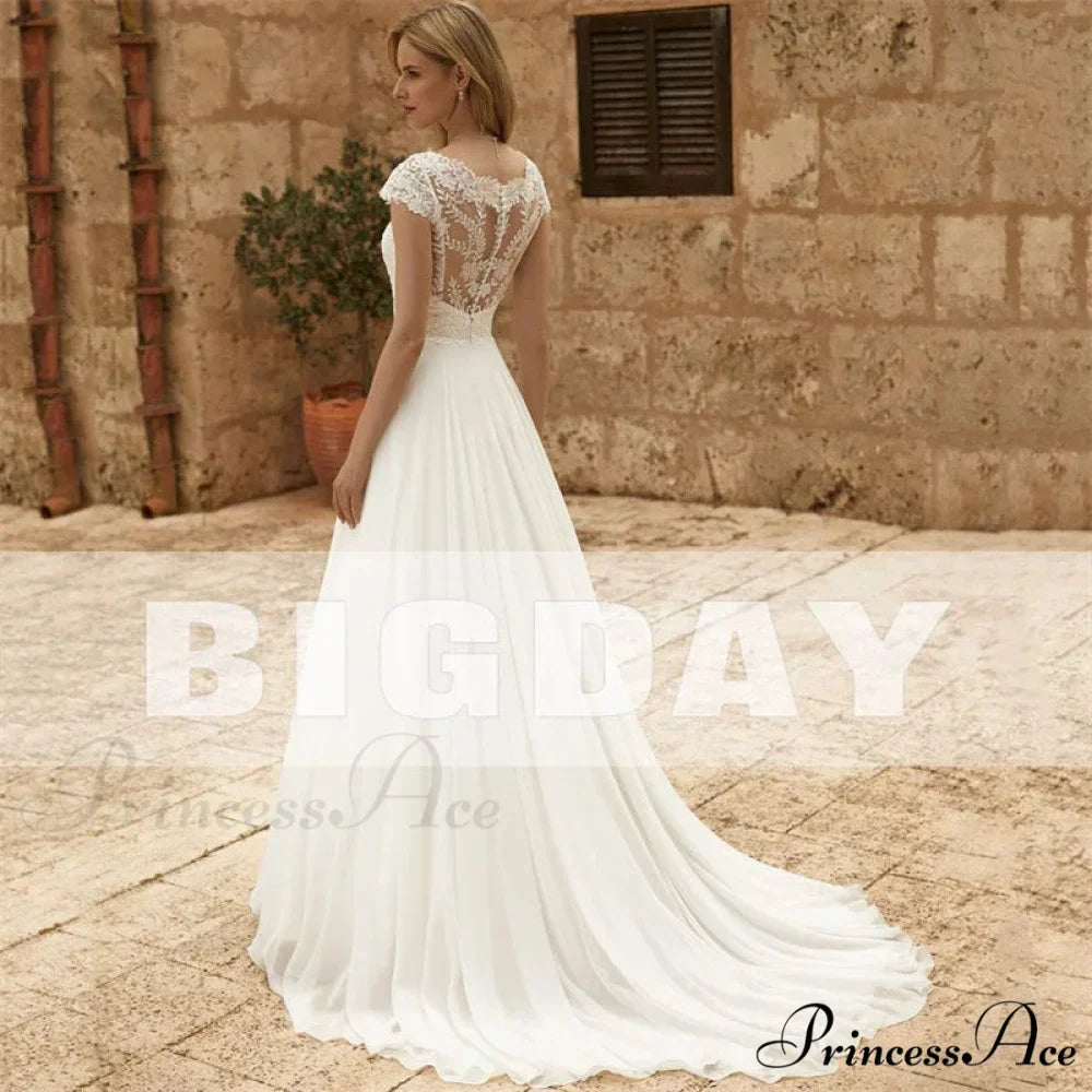 Graceful Lace Extended Train Bridal Wedding Gown