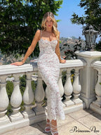 Graceful Lace Mesh Transparent Floral Bodycon Hollow Out Floral Dress