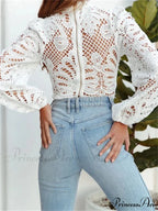 Graceful Lace Puff Sleeve Trim Fit Crop Blouse